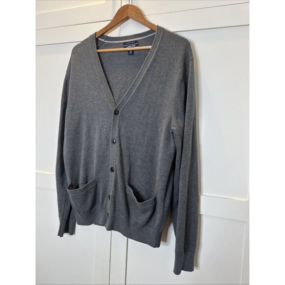Land's End Men's M Sweater gray Cardigan Vneck Pockets long sleeve Supima Cotton - Picture 4 of 13